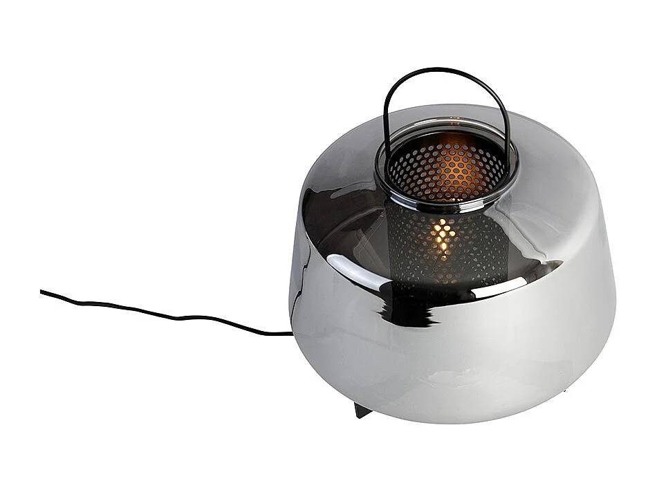 Lampe de table Art Déco noire avec verre fumé 30 cm - Kevin