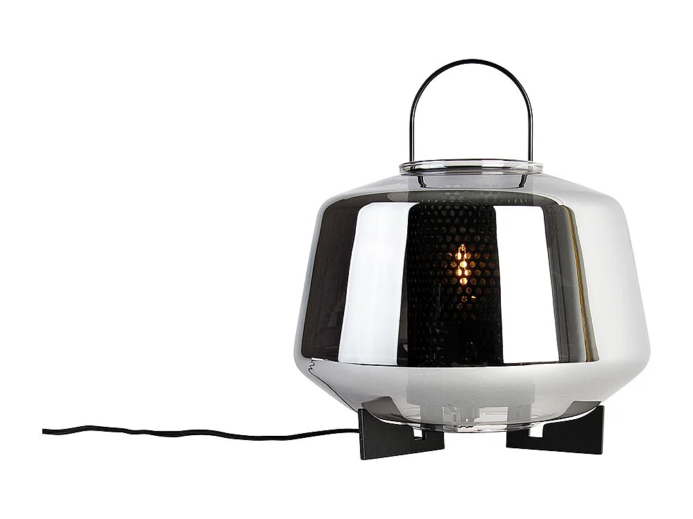 Lampe de table Art Déco noire avec verre fumé 30 cm - Kevin