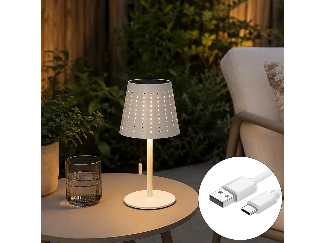 Lampe de table d'extérieur blanche avec LED rechargeable et solaire - Ferre