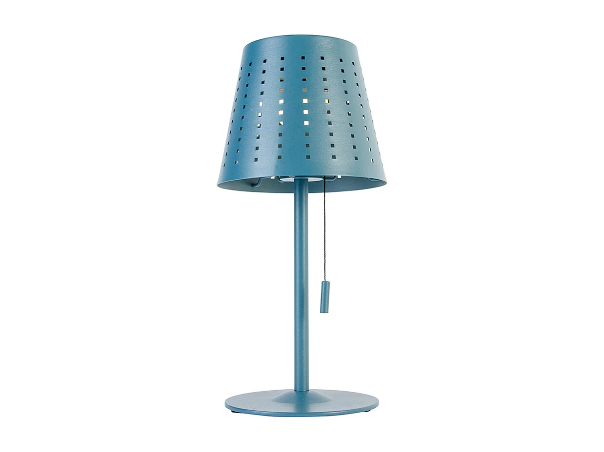 Lampe de table d'extérieur bleue avec LED 3 niveaux de luminosité, rechargeable et solaire - Ferre