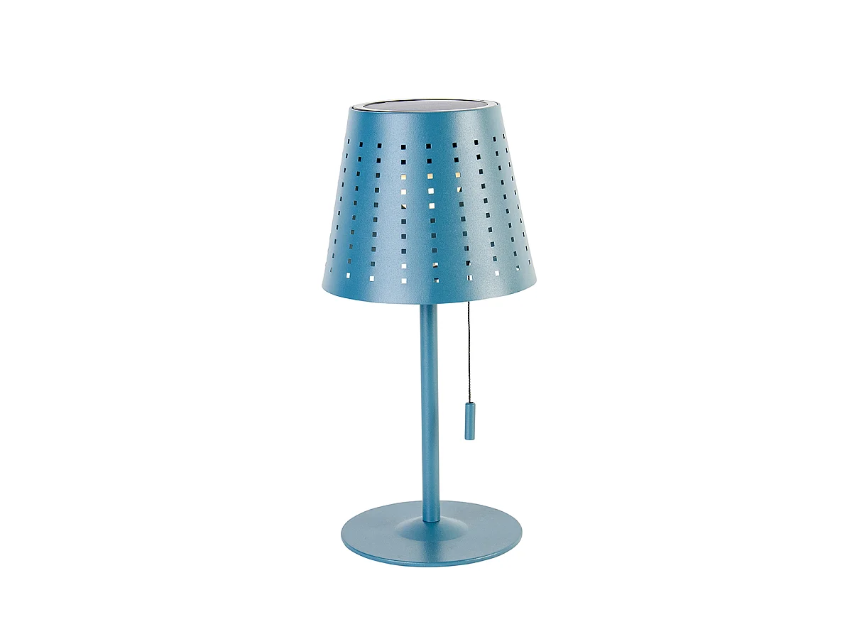 Lampe de table d'extérieur bleue avec LED 3 niveaux de luminosité, rechargeable et solaire - Ferre