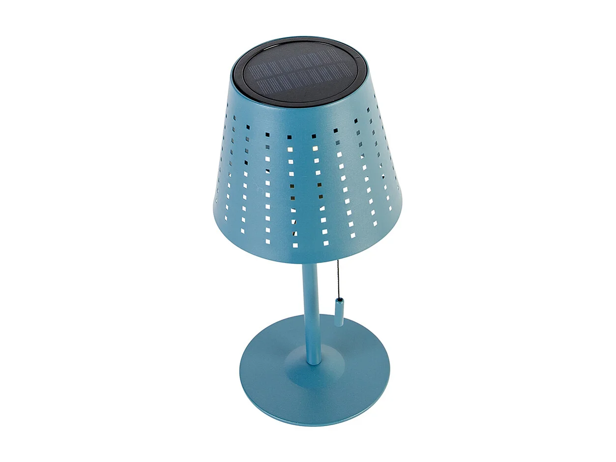 Lampe de table d'extérieur bleue avec LED 3 niveaux de luminosité, rechargeable et solaire - Ferre