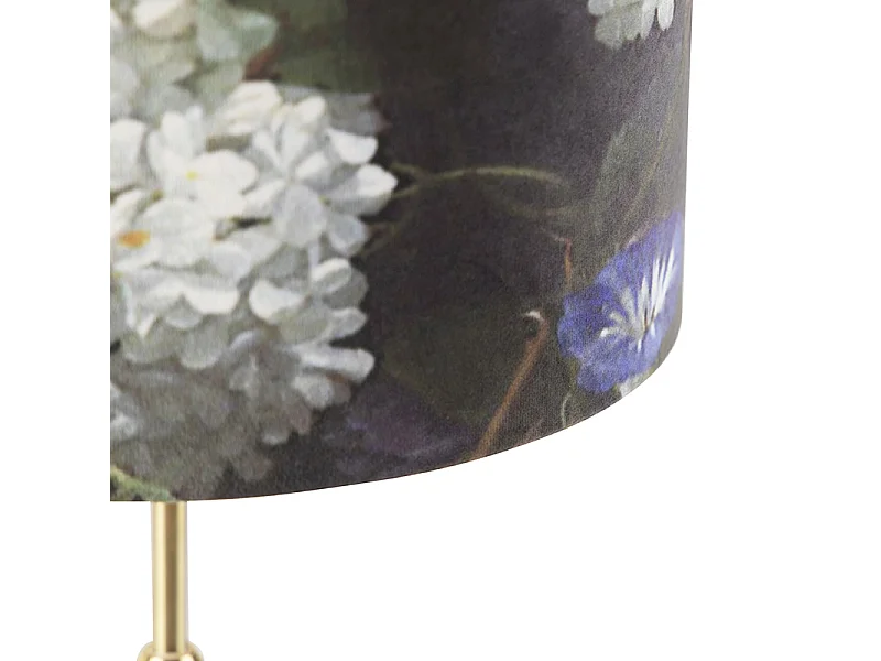 Lampe de table or/laiton avec abat-jour en velours à fleurs 25 cm - Parte
