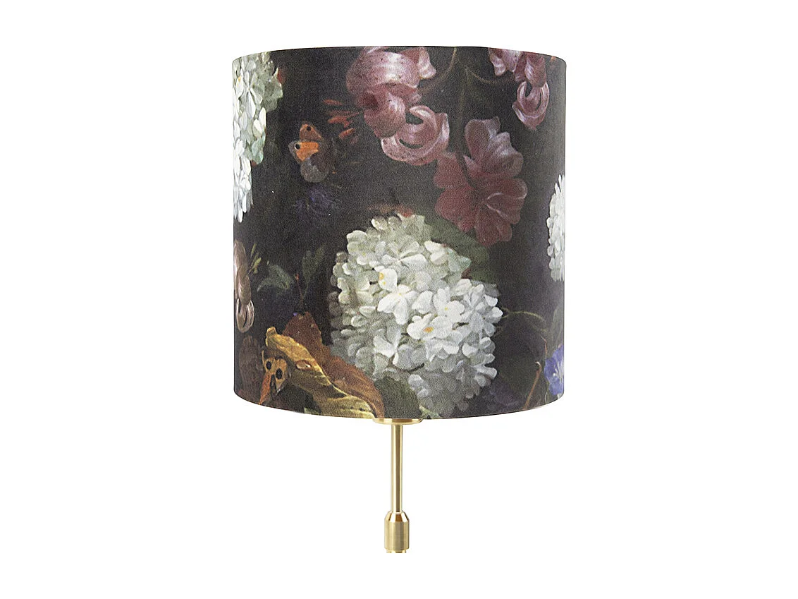 Lampe de table or/laiton avec abat-jour en velours à fleurs 25 cm - Parte