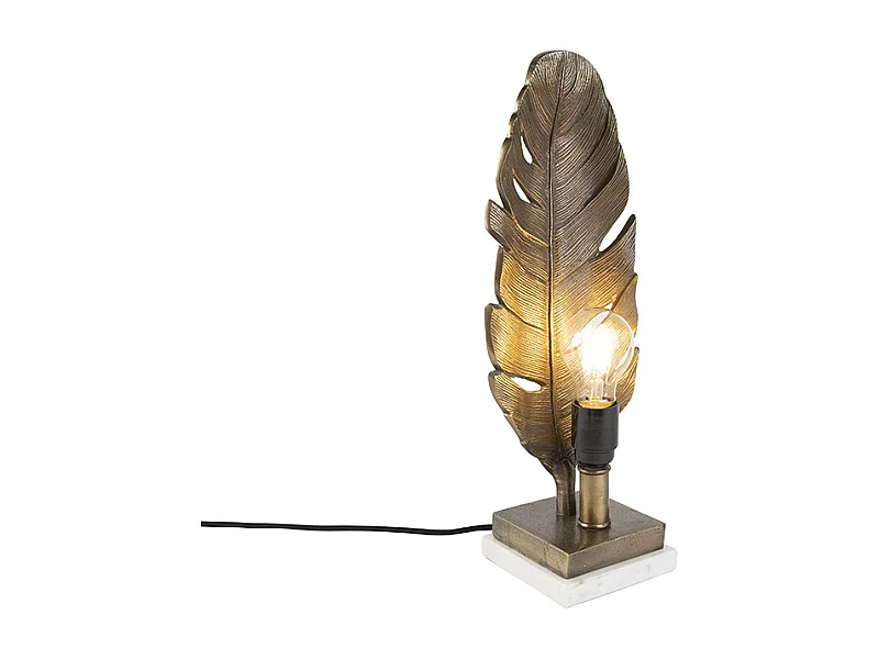 Lampe de table Art Déco en bronze avec socle en marbre - Feuille