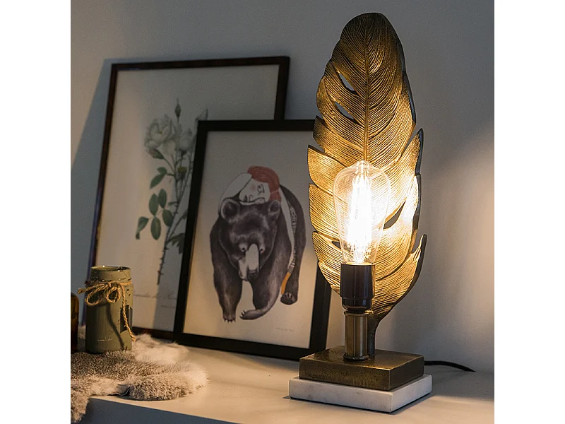 Lampe de table Art Déco en bronze avec socle en marbre - Feuille