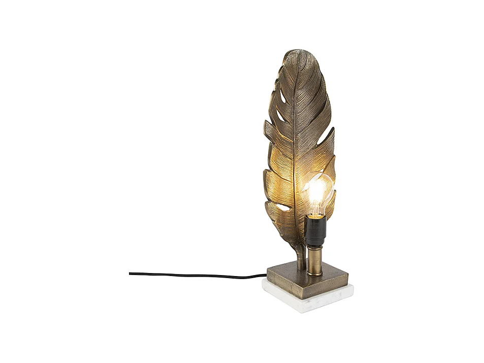 Lampe de table Art Déco en bronze avec socle en marbre - Feuille