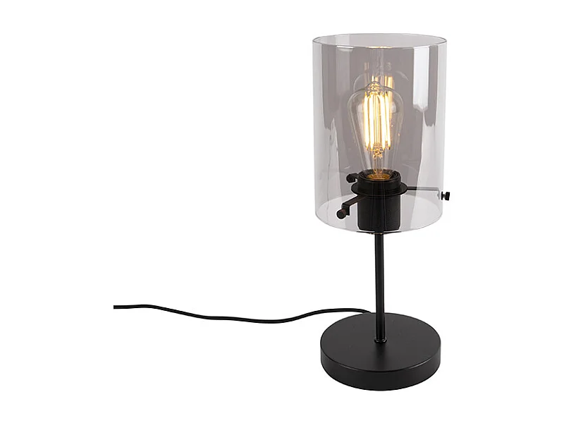 Lampe de table design noir avec verre fumé sur standard - Dôme
