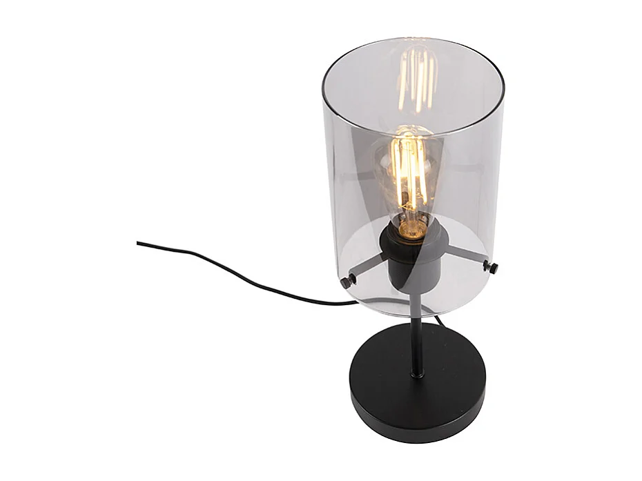 Lampe de table design noire avec verre fumé sur pied - Dome