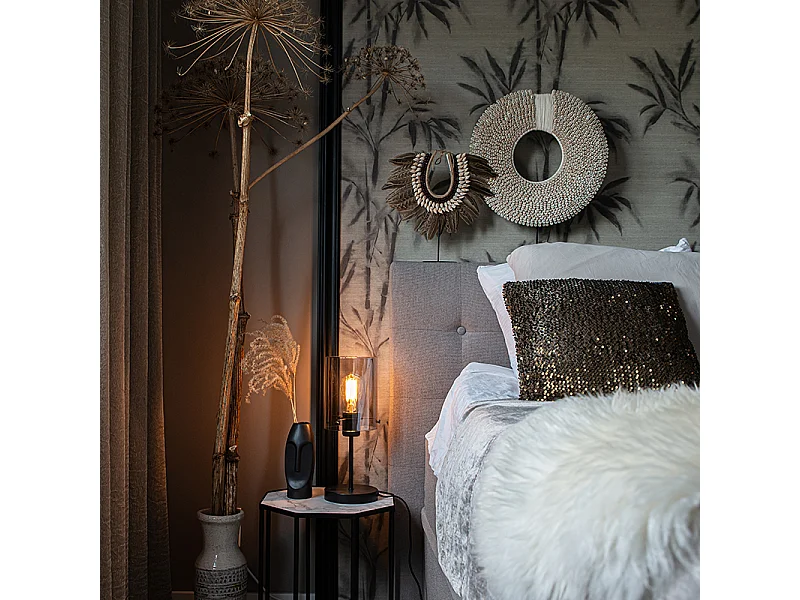 Lampe de table design noire avec verre fumé sur pied - Dome