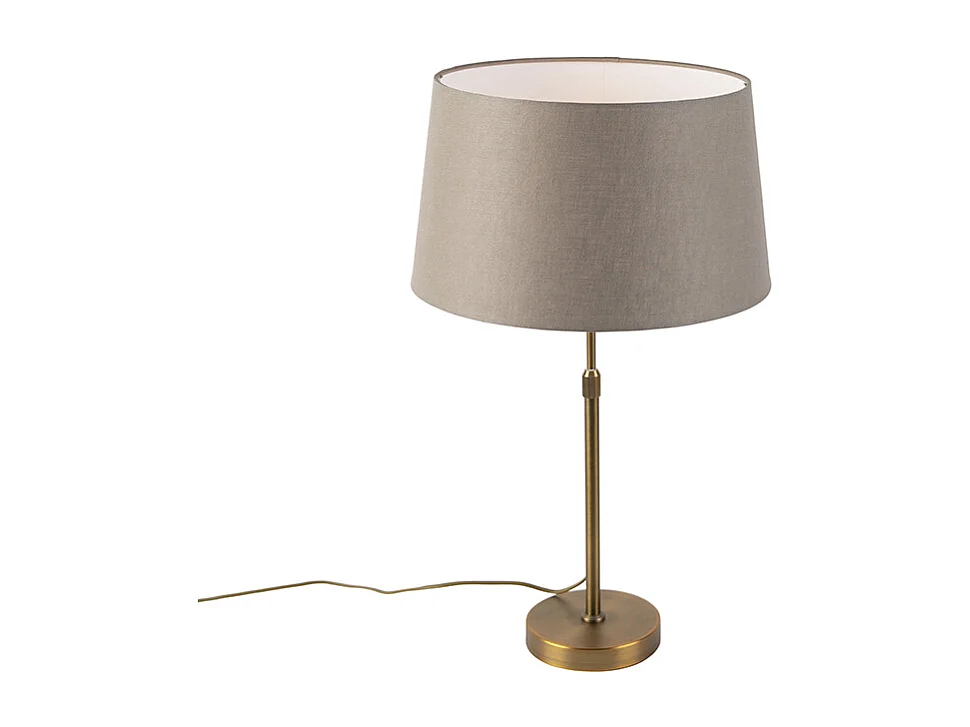 Lampe de table en bronze avec abat-jour en lin taupe 35 cm - Parte