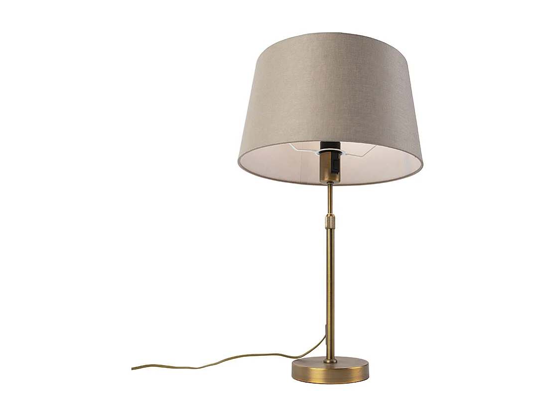 Lampe de table en bronze avec abat-jour en lin taupe 35 cm - Parte