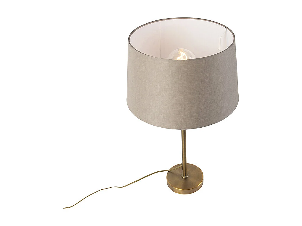 Lampe de table en bronze avec abat-jour en lin taupe 35 cm - Parte
