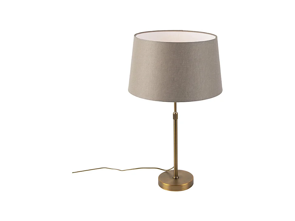 Lampe de table en bronze avec abat-jour en lin taupe 35cm - Parte