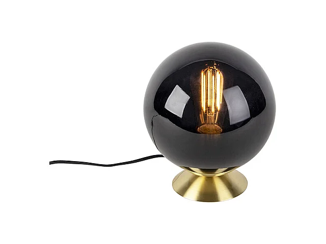 Lampe de table Art Déco en laiton avec verre noir - Pallon