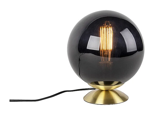 Lampe de table Art déco en laiton avec verre noir - Pallon