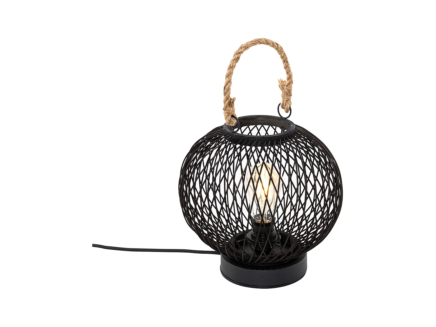 Lampe de table d'extérieur rurale en rotin noir - Calamus