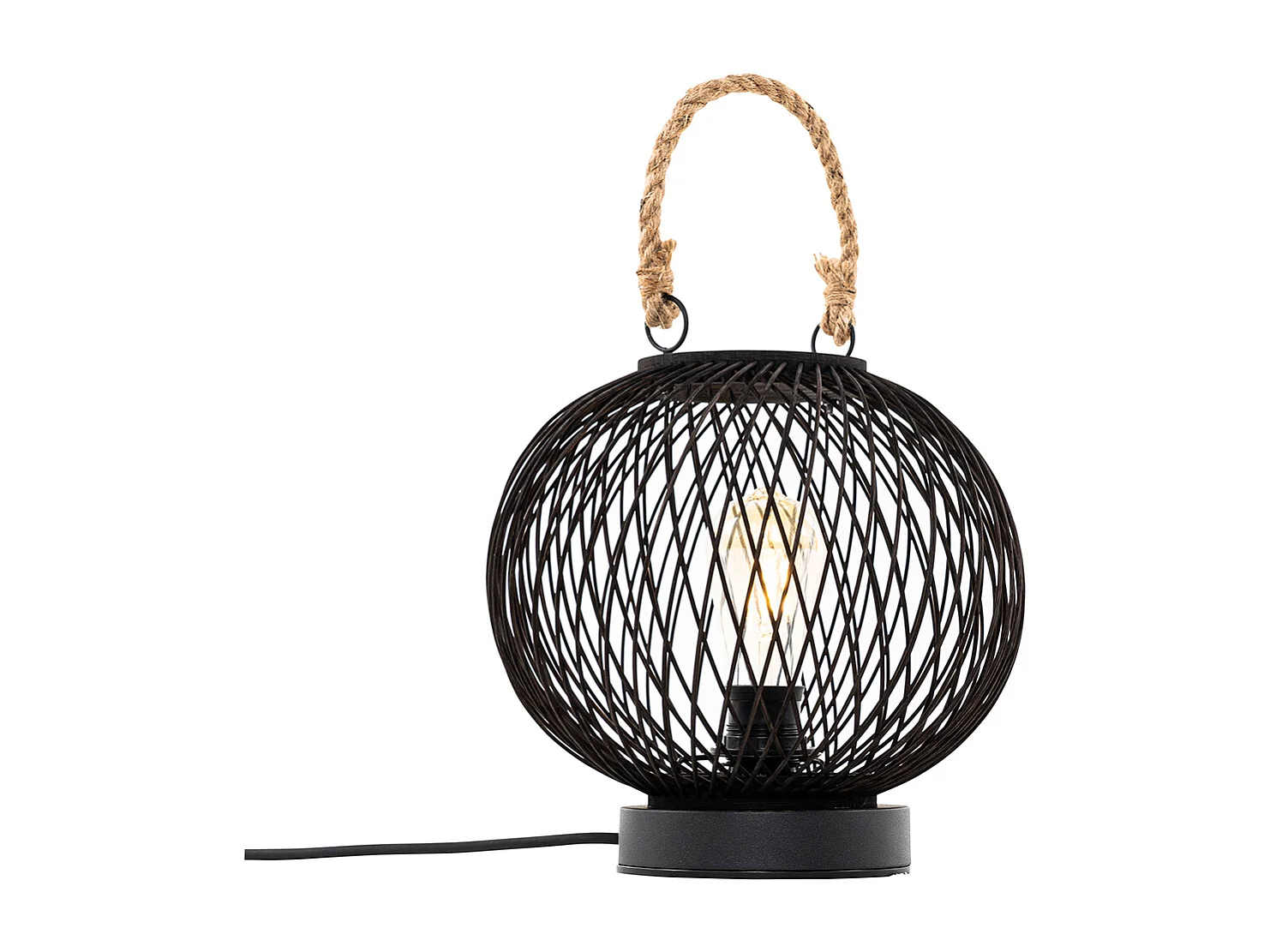 Lampe de table d'extérieur rustique en rotin noir - Calamus