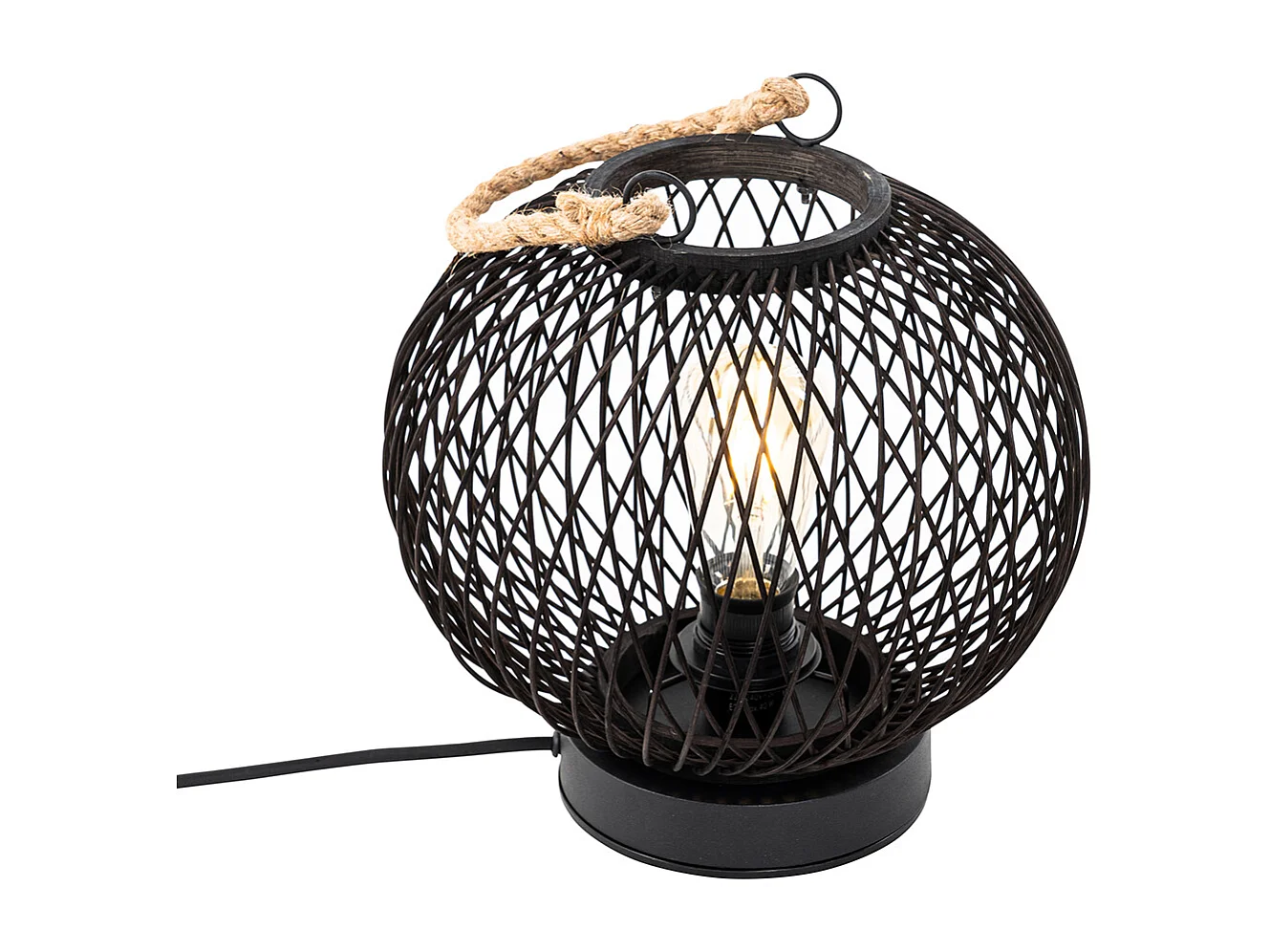 Lampe de table d'extérieur rustique en rotin noir - Calamus