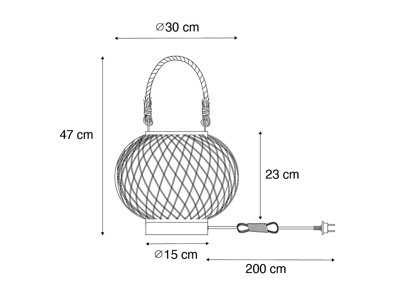 Lampe de table d'extérieur rustique en rotin noir - Calamus