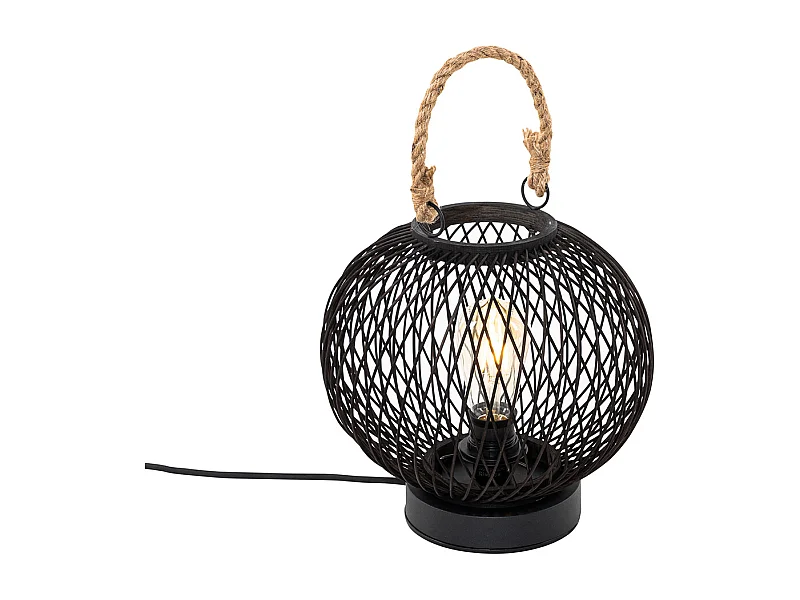 Lampe de table d'extérieur rustique en rotin noir - Calamus