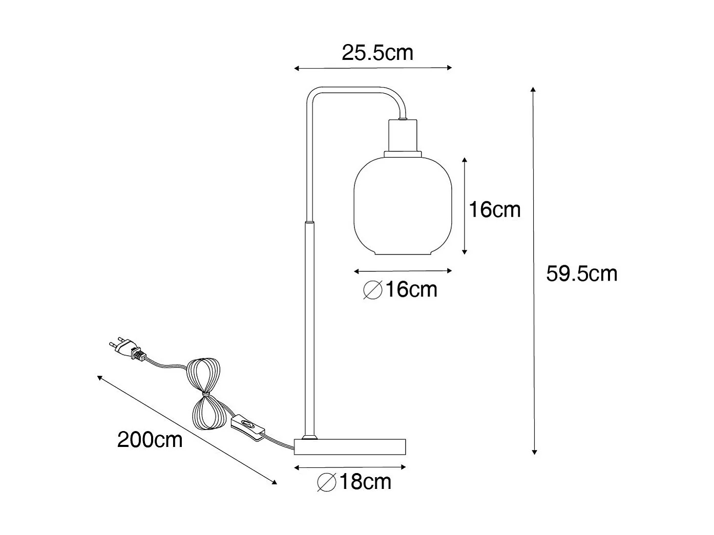 Lampe de table design noire avec verre laiton et ambré - Zuzanna