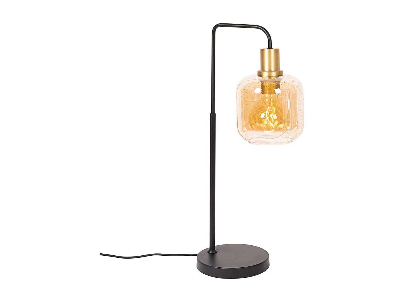 Lampe de table design noire avec verre laiton et ambré - Zuzanna