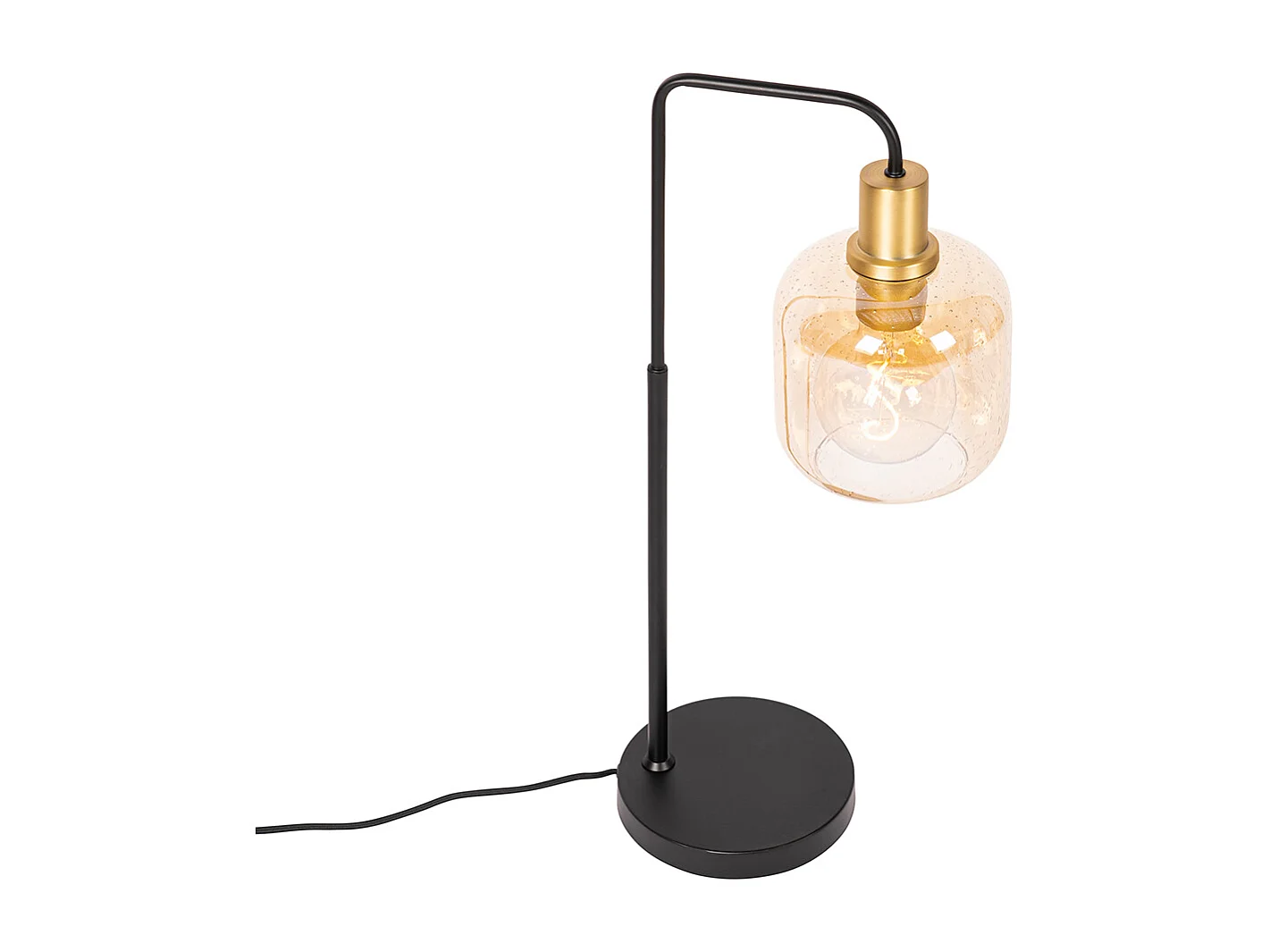 Lampe de table design noire avec verre laiton et ambré - Zuzanna