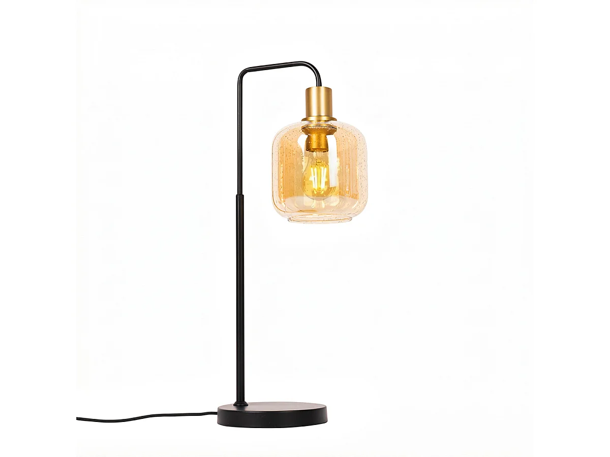 Lampe de table design noire avec verre laiton et ambré - Zuzanna