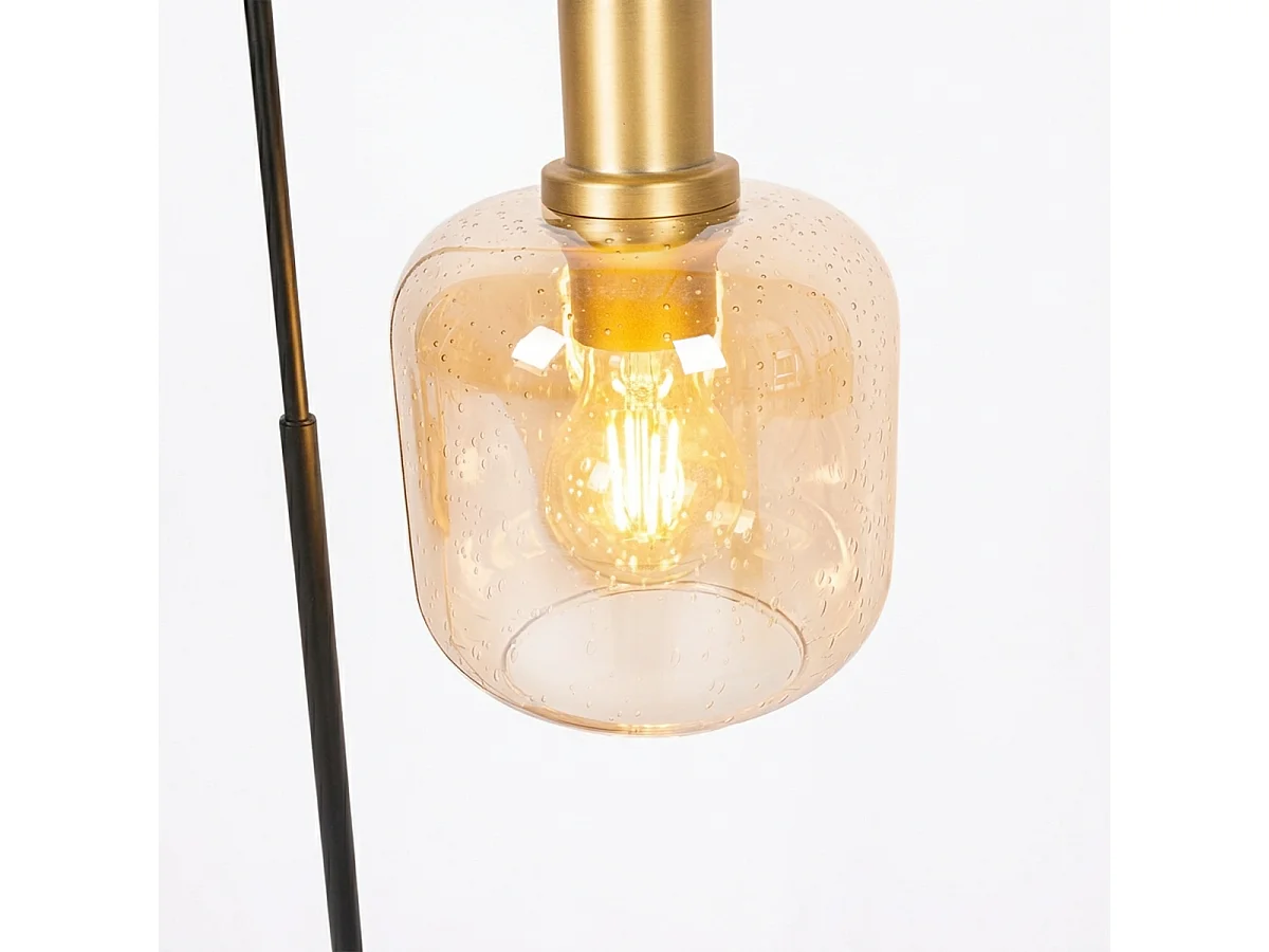 Lampe de table design noire avec verre laiton et ambré - Zuzanna