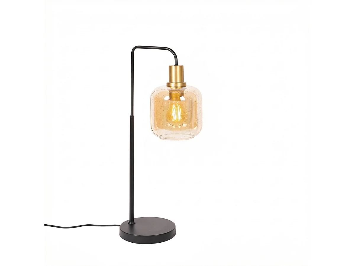 Lampe de table design noire avec verre laiton et ambré - Zuzanna