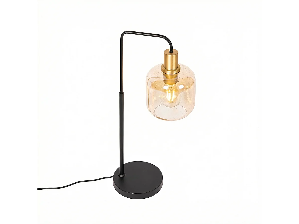 Lampe de table design noire avec verre laiton et ambré - Zuzanna