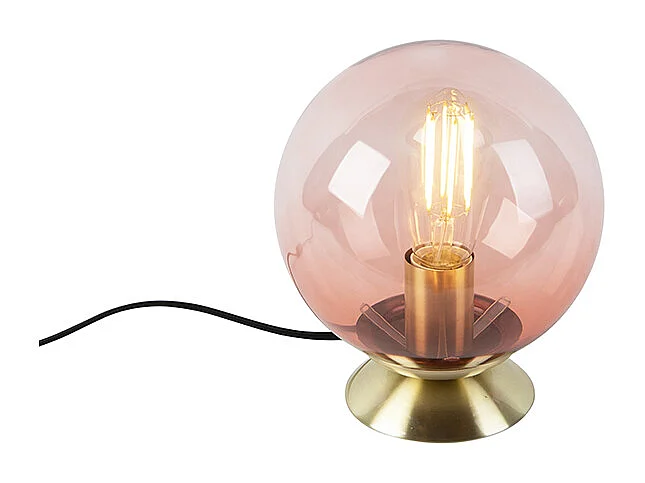Lampe de table Art Déco en laiton avec verre rose - Pallon