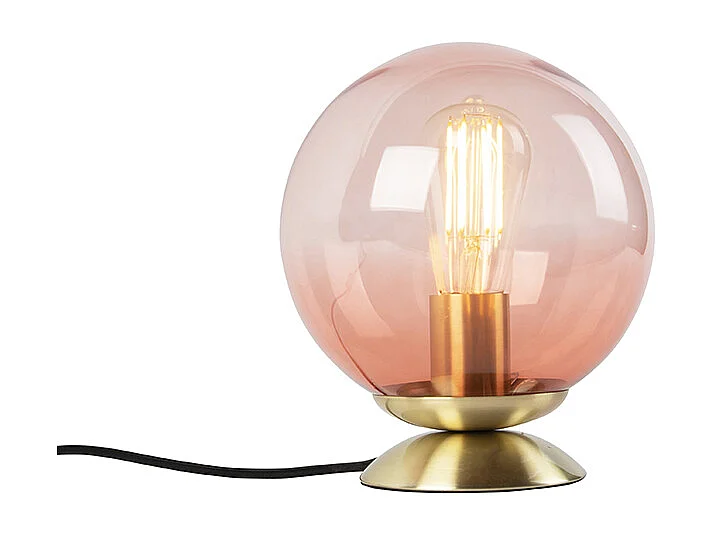 Lampe de table Art Déco en laiton avec verre rose - Pallon