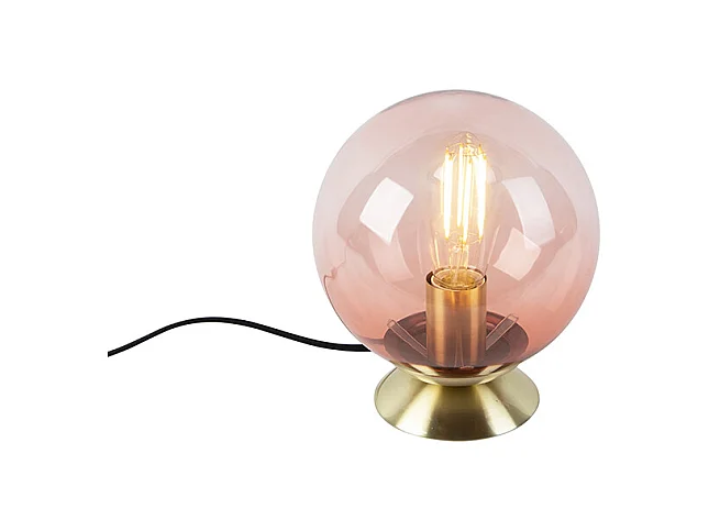 Lampe de table Art Déco en laiton avec verre rose - Pallon