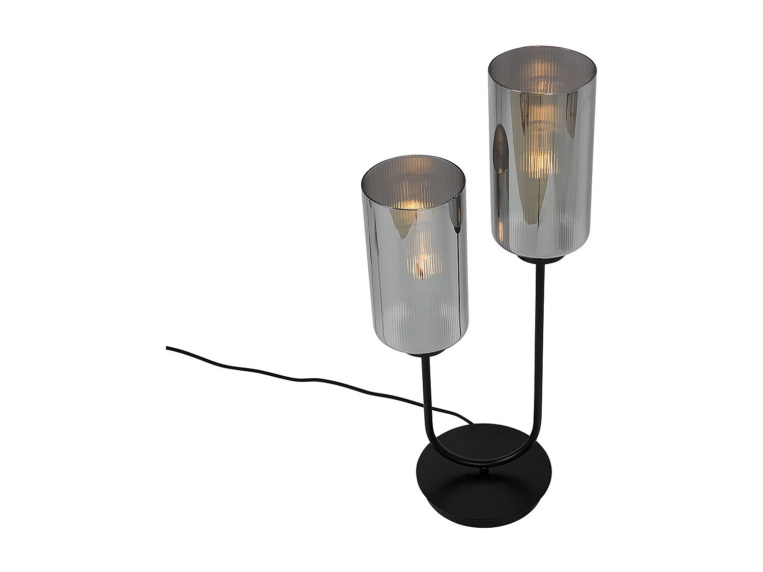 Lampe de table Art Déco noire avec verre fumé 2 lumières - Laura