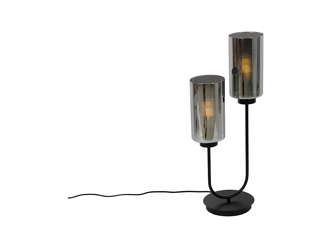 Lampe de table Art Déco noire avec verre fumé 2 lumières - Laura
