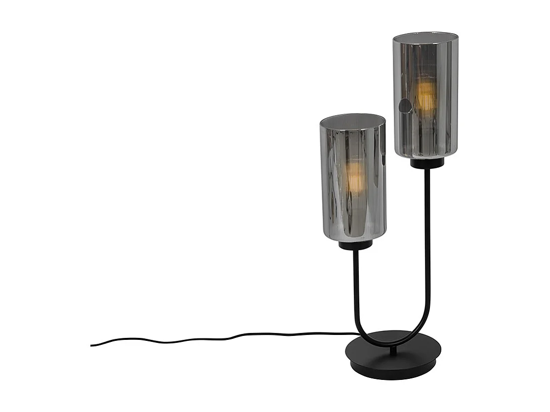Lampe de table Art déco noire avec verre fumé 2 lumières - Laura