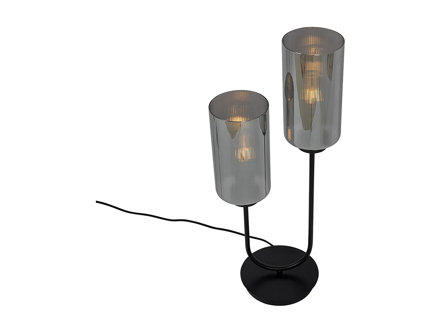 Lampe de table Art déco noire avec verre fumé 2 lumières - Laura