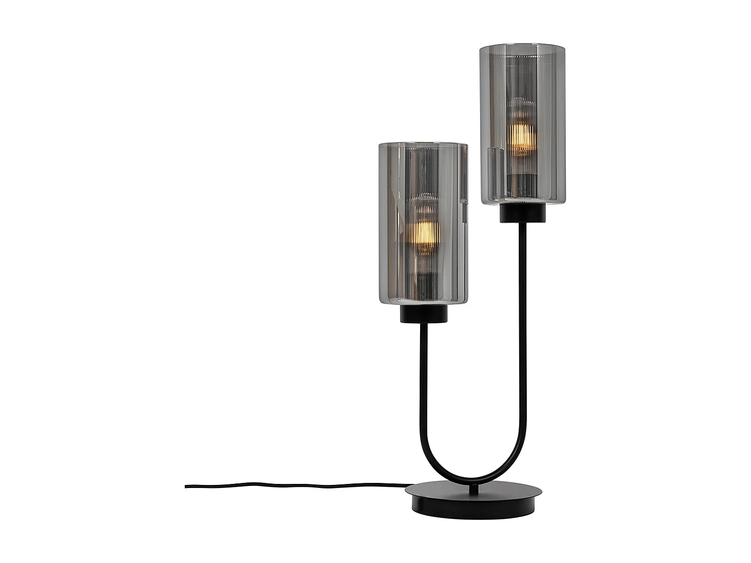 Lampe de table Art déco noire avec verre fumé 2 lumières - Laura