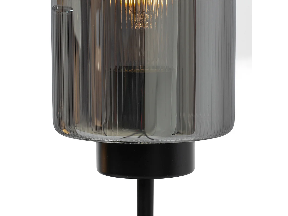 Lampe de table Art déco noire avec verre fumé 2 lumières - Laura