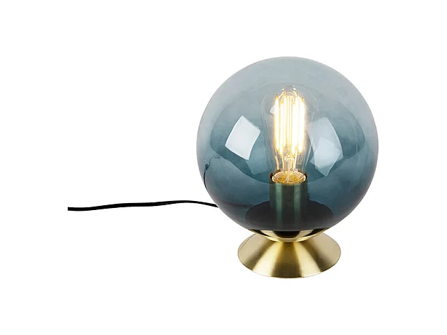 Lampe de table Art Déco en laiton avec verre bleu - Pallon