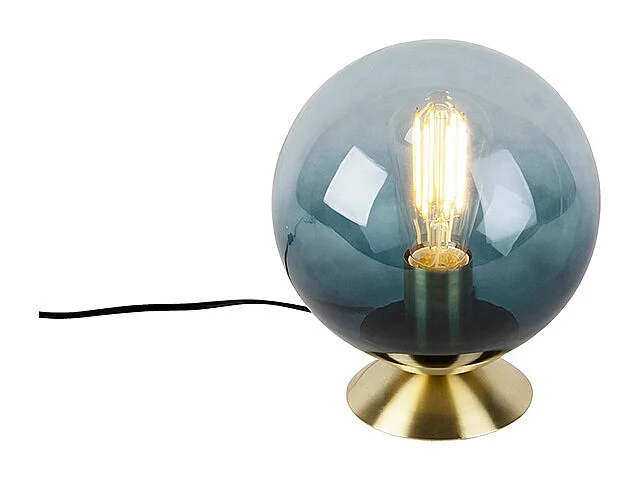 Lampe de table Art déco en laiton avec verre bleu océan - Pallon