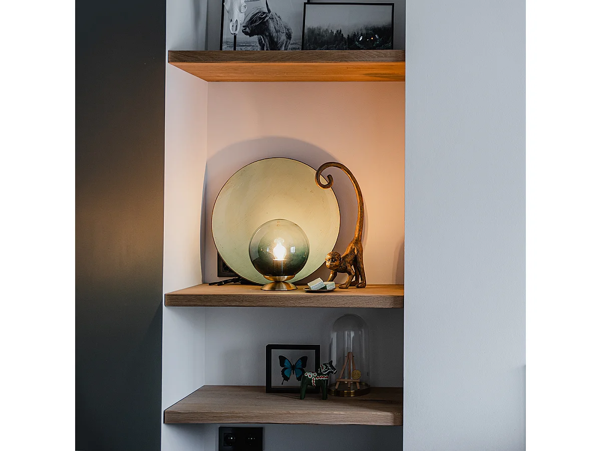 Lampe de table Art déco en laiton avec verre bleu océan - Pallon