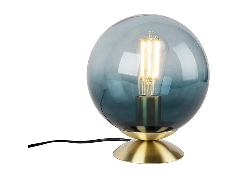 Lampe de table Art déco en laiton avec verre bleu océan - Pallon