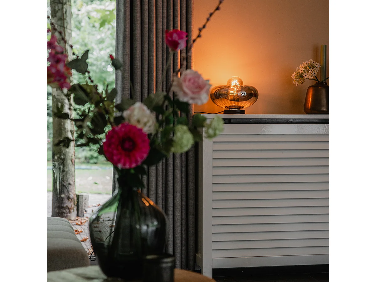 Lampe de table Art Déco noire avec verre fumé - Ayesha