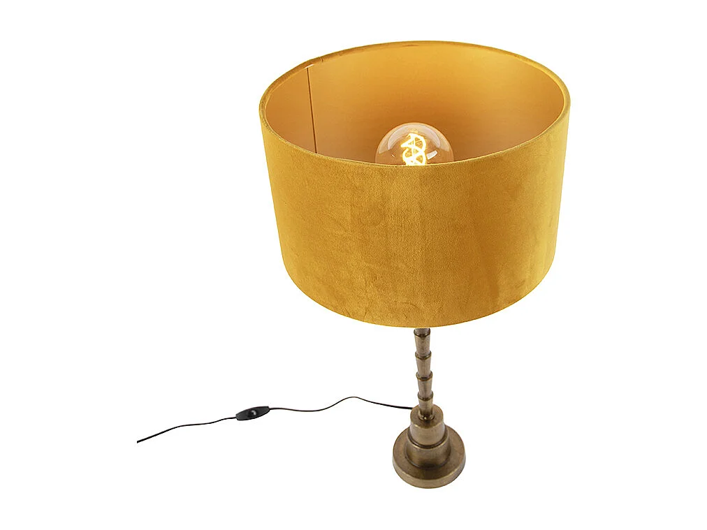 Lampe de table Art déco avec abat-jour en velours jaune 35 cm - Pisos