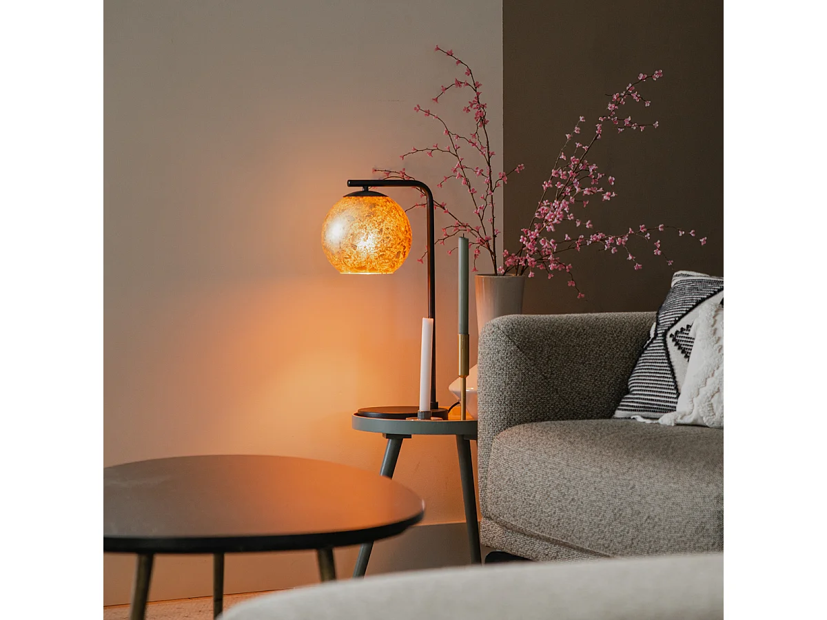 Lampe de table design noire avec verre doré - Bert