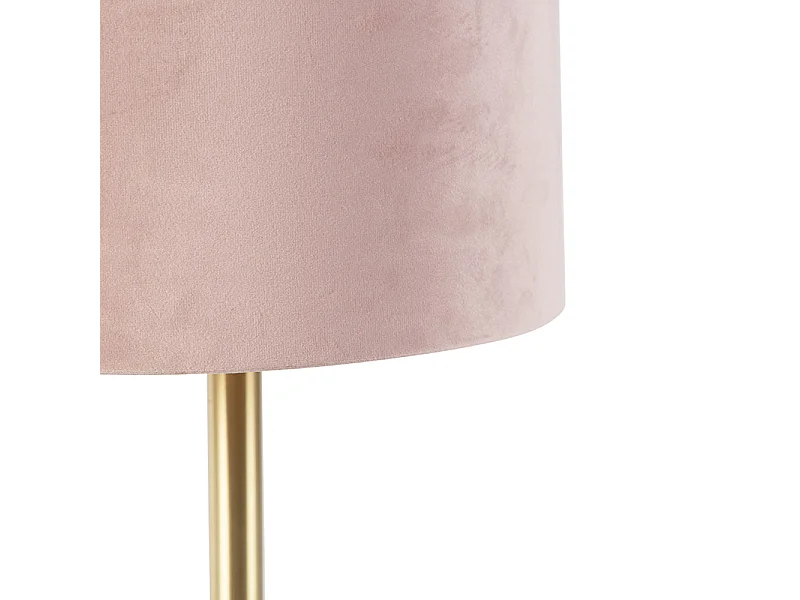 Lampe de table romantique en laiton avec abat-jour rose 25 cm - Simplo