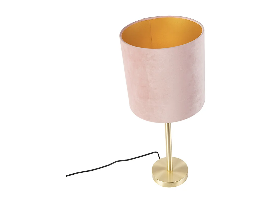 Lampe de table romantique en laiton avec abat-jour rose 25 cm - Simplo